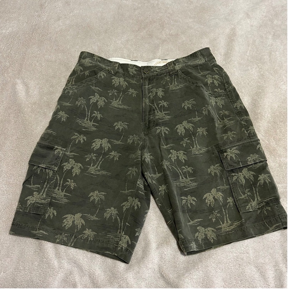 Tommy Bahama Cargo Shorts Mens 35 10" Green Palm Tree Relax Silk‎ Blend